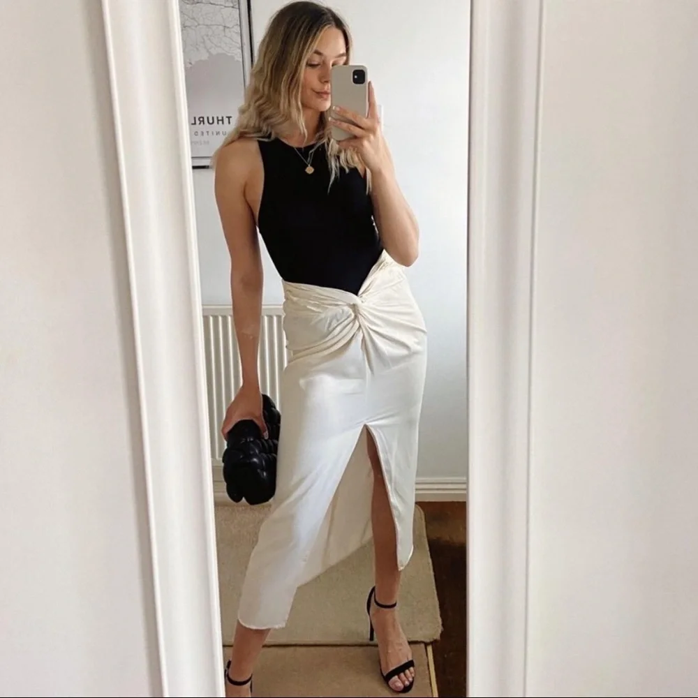 ZARA KNOT FRONT SLIT SKIRT - Picture 8 of 10